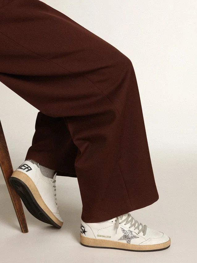 Ball Star pour femme en cuir nappa avec étoile pailletée argentée et languette au talon