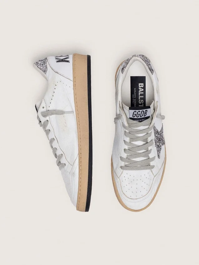 Ball Star pour femme en cuir nappa avec étoile pailletée argentée et languette au talon