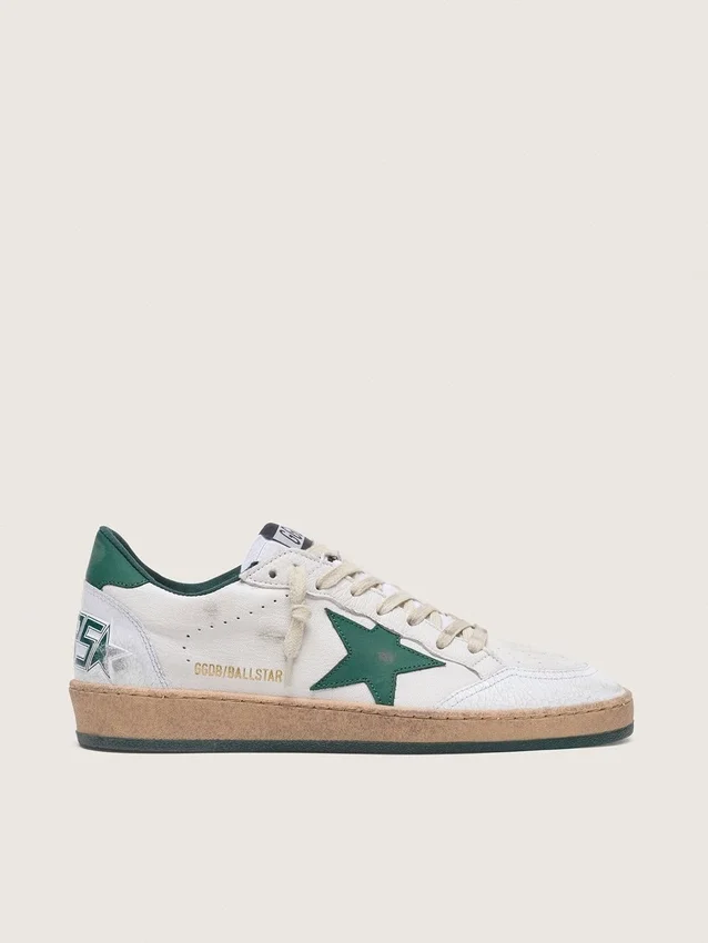 Ball Star pour femme en cuir nappa blanc avec étoile et languette de talon en cuir vert
