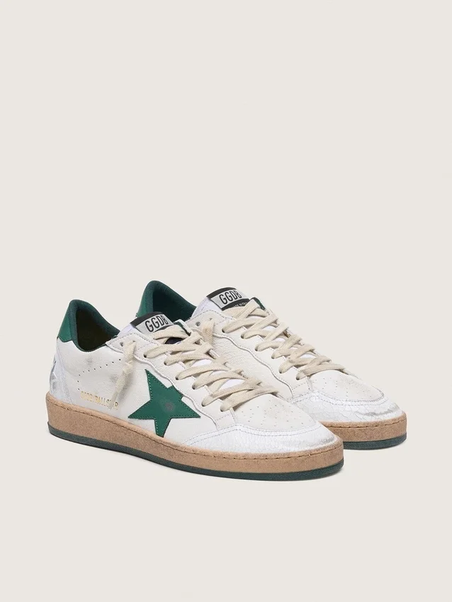 Ball Star pour femme en cuir nappa blanc avec étoile et languette de talon en cuir vert