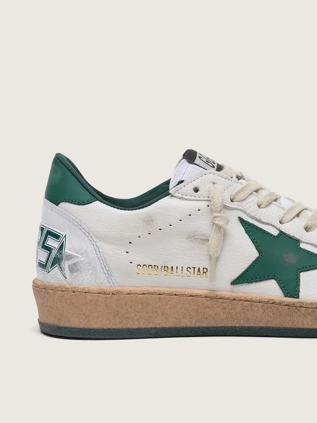 Ball Star pour femme en cuir nappa blanc avec étoile et languette de talon en cuir vert