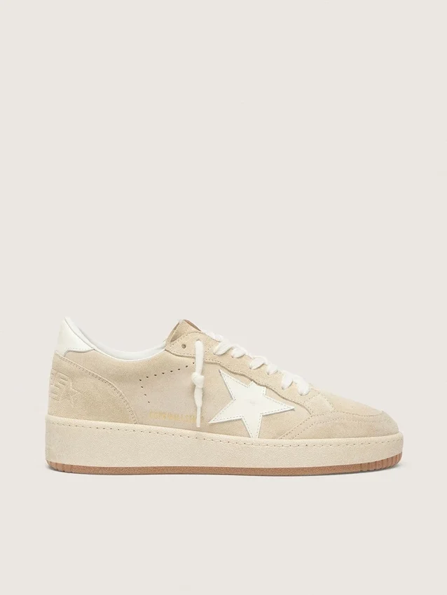 Ball Star pour femme en daim beige avec étoile et languette de talon en cuir blanc