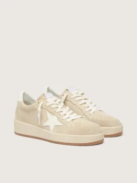 Ball Star pour femme en daim beige avec étoile et languette de talon en cuir blanc