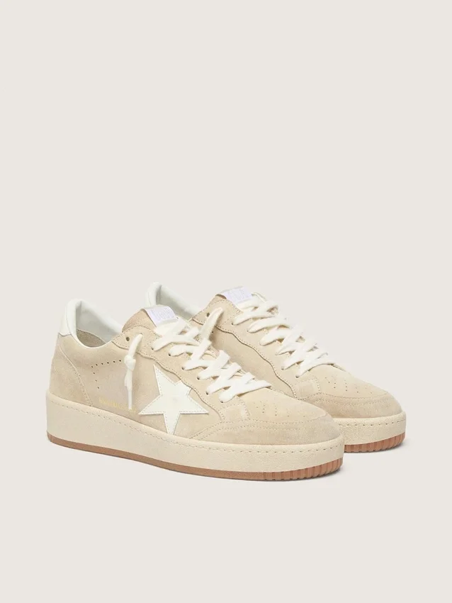 Ball Star pour femme en daim beige avec étoile et languette de talon en cuir blanc