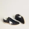 Ball Star pour femme en daim bleu foncé avec étoile et languette de talon en cuir