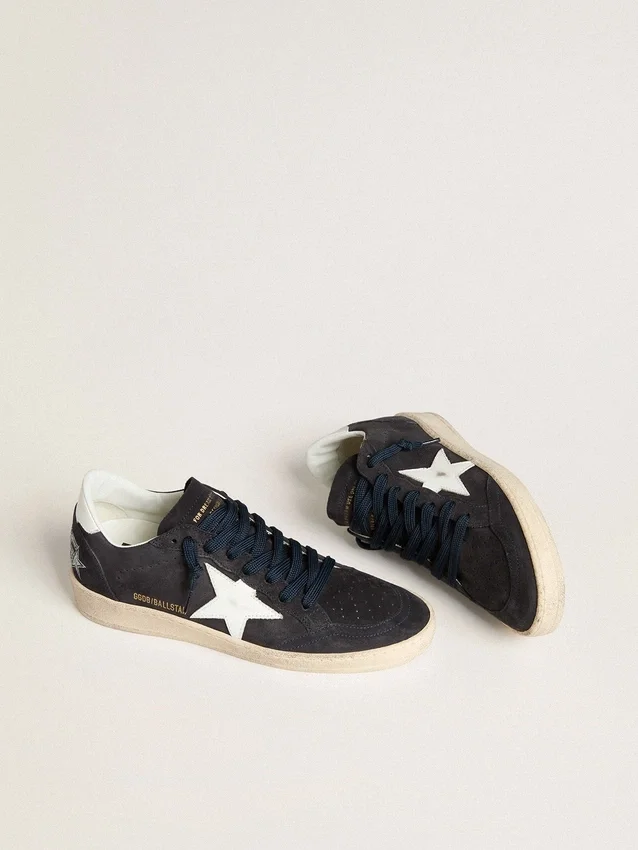 Ball Star pour femme en daim bleu foncé avec étoile et languette de talon en cuir