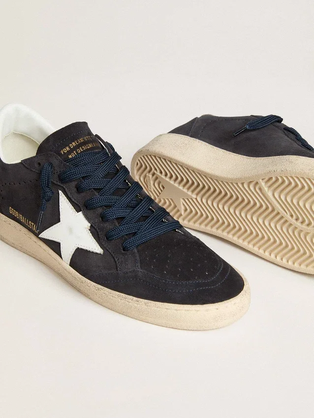 Ball Star pour femme en daim bleu foncé avec étoile et languette de talon en cuir