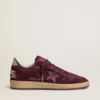 Ball Star pour femme en daim bordeaux avec étoile en cristal et languette de talon en cuir métallisé
