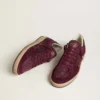 Ball Star pour femme en daim bordeaux avec étoile en cristal et languette de talon en cuir métallisé
