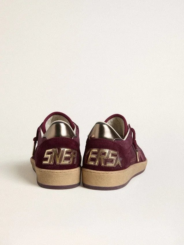 Ball Star pour femme en daim bordeaux avec étoile en cristal et languette de talon en cuir métallisé
