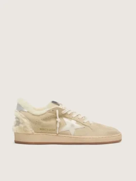 Ball Star pour femme en daim et peau de mouton avec étoile en cuir verni blanc