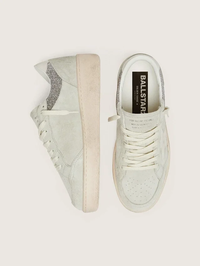 Ball Star pour femme en daim gris clair avec étoile et empiècements pailletés