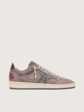 Ball Star pour femme en daim lavande avec étoile pailletée argentée et languette de talon en cuir laminé