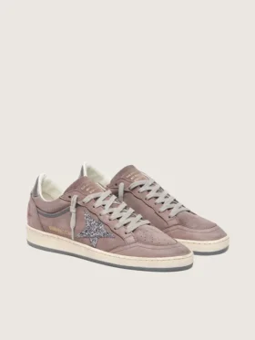 Ball Star pour femme en daim lavande avec étoile pailletée argentée et languette de talon en cuir laminé
