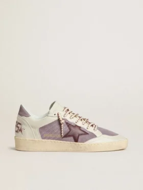 Ball Star pour femme en daim lilas avec étoile en cuir bordeaux et languette de talon en daim lilas