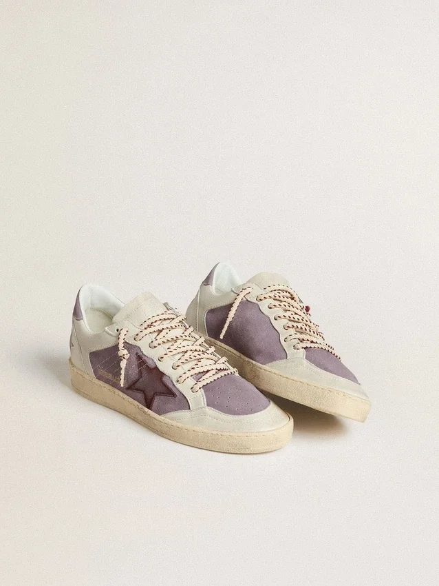 Ball Star pour femme en daim lilas avec étoile en cuir bordeaux et languette de talon en daim lilas