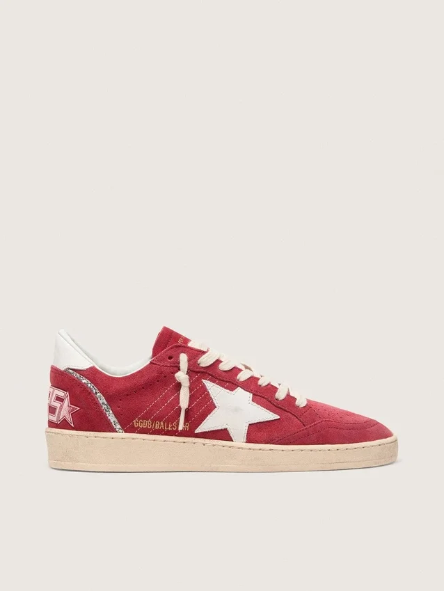 Ball Star pour femme en daim rouge avec étoile et languette de talon en cuir blanc