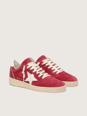 Ball Star pour femme en daim rouge avec étoile et languette de talon en cuir blanc