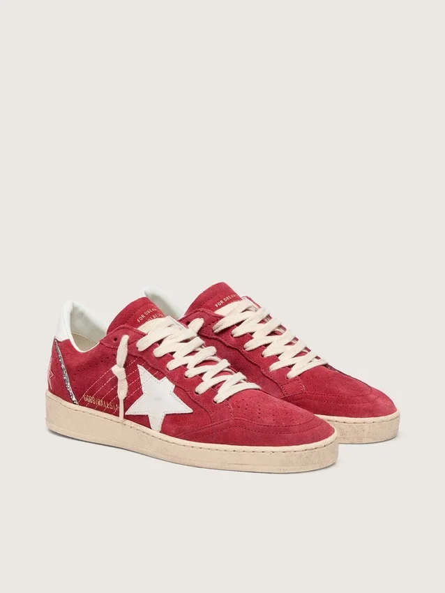 Ball Star pour femme en daim rouge avec étoile et languette de talon en cuir blanc