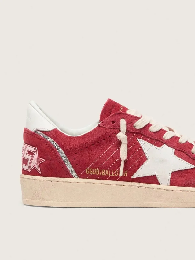 Ball Star pour femme en daim rouge avec étoile et languette de talon en cuir blanc