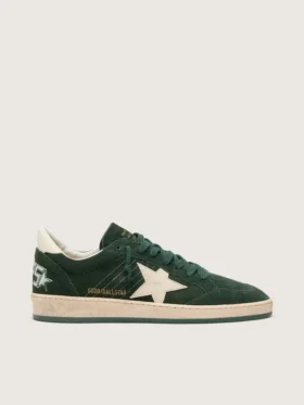 Ball Star pour femme en daim vert avec étoile en cuir blanc et languette au talon