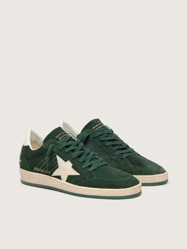 Ball Star pour femme en daim vert avec étoile en cuir blanc et languette au talon