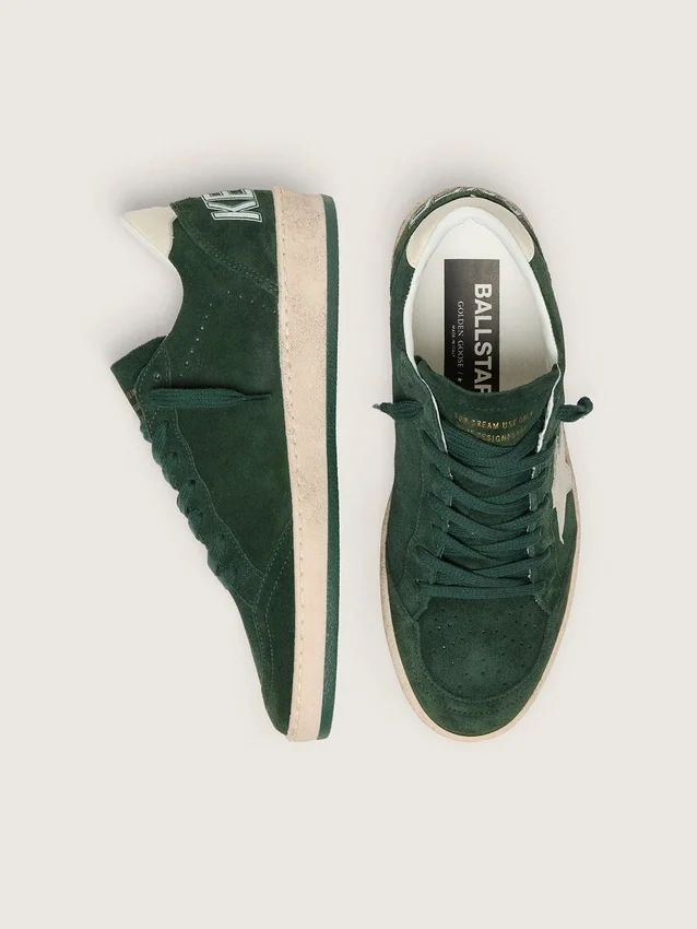 Ball Star pour femme en daim vert avec étoile en cuir blanc et languette au talon