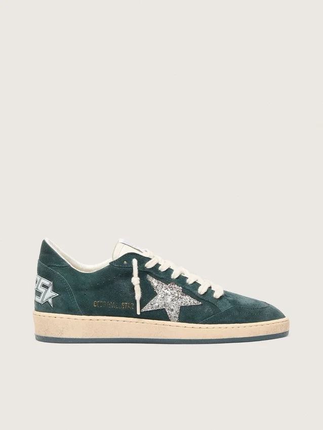 Ball Star pour femme en daim vert avec étoile pailletée argentée