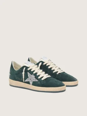 Ball Star pour femme en daim vert avec étoile pailletée argentée
