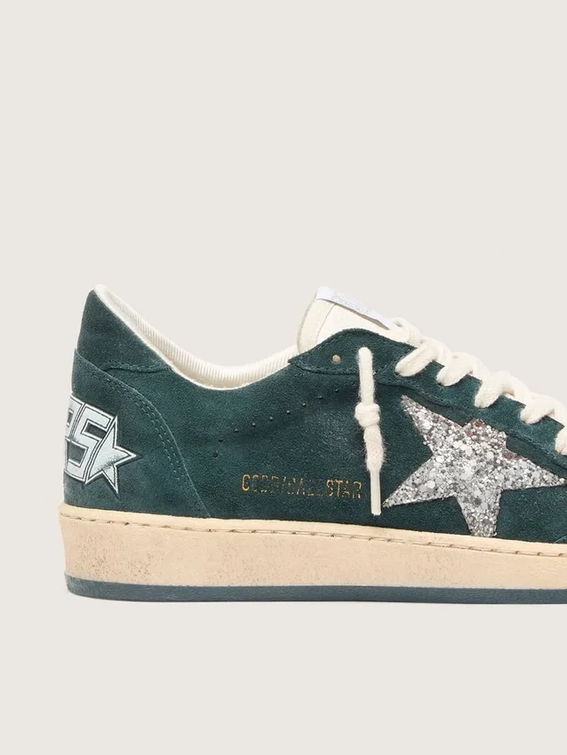 Ball Star pour femme en daim vert avec étoile pailletée argentée