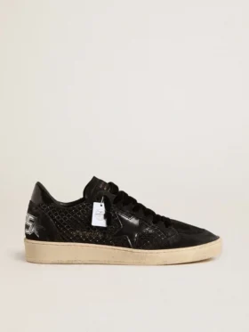 Ball Star pour femme en mesh avec cristaux Swarovski, étoile et languette de talon en cuir laminé noir