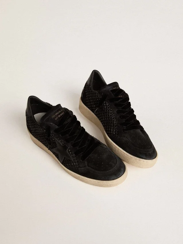 Ball Star pour femme en mesh avec cristaux Swarovski, étoile et languette de talon en cuir laminé noir