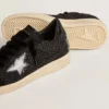 Ball Star pour femme en mesh avec cristaux Swarovski, étoile et languette de talon en cuir laminé noir