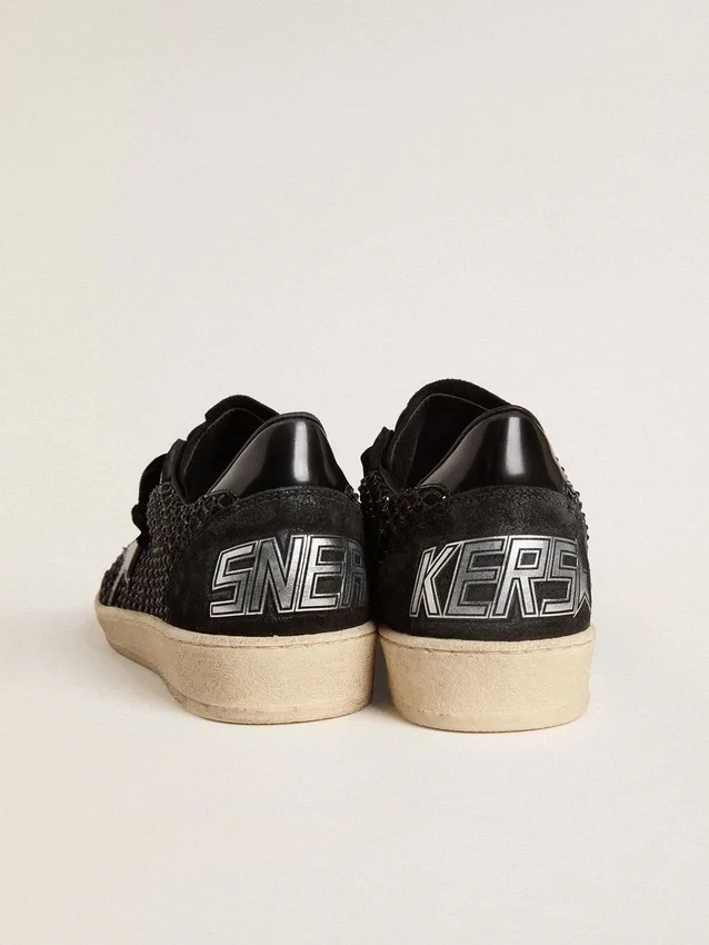 Ball Star pour femme en mesh avec cristaux Swarovski, étoile et languette de talon en cuir laminé noir