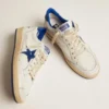 Ball Star pour femme en nappa blanc avec étoile et languette au talon en cuir métallisé bleu vif