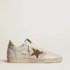 Ball Star pour femme en nappa blanc et maille, avec étoile en nubuck couleur tabac et languette de talon beige
