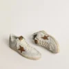 Ball Star pour femme en nappa blanc et maille, avec étoile en nubuck couleur tabac et languette de talon beige