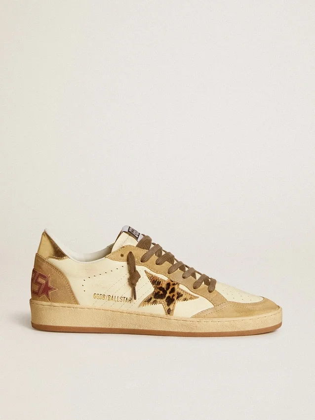 Ball Star pour femme en nappa et daim, avec étoile en cuir de poney et languette métallique au talon