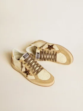 Ball Star pour femme en nappa et daim, avec étoile en cuir de poney et languette métallique au talon