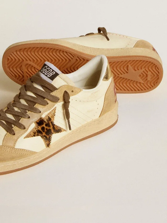 Ball Star pour femme en nappa et daim, avec étoile en cuir de poney et languette métallique au talon