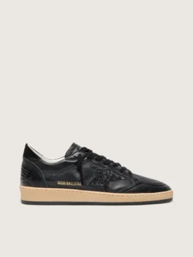 Ball Star pour femme en nappa noir avec étoile pailletée noire et languette de talon en daim