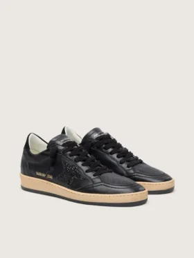 Ball Star pour femme en nappa noir avec étoile pailletée noire et languette de talon en daim