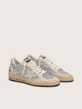 Ball Star pour femme en paillettes argentées avec empiècements en daim gris glacé