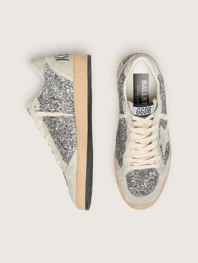 Ball Star pour femme en paillettes argentées avec empiècements en daim gris glacé
