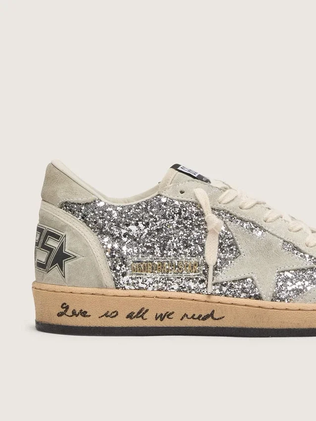 Ball Star pour femme en paillettes argentées avec empiècements en daim gris glacé