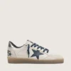 Ball Star pour homme en cuir blanc avec étoile en cuir bleu foncé et languette de talon en cuir laminé argenté