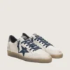 Ball Star pour homme en cuir blanc avec étoile en cuir bleu foncé et languette de talon en cuir laminé argenté