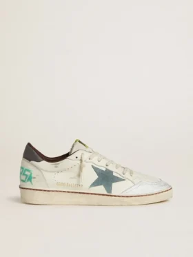 Ball Star pour homme en cuir blanc avec étoile en daim bleu clair et languette de talon en nubuck marron