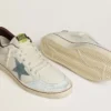 Ball Star pour homme en cuir blanc avec étoile en daim bleu clair et languette de talon en nubuck marron