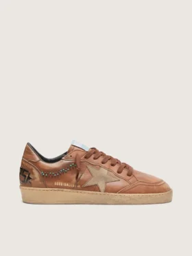 Ball Star pour homme en cuir marron avec étoile en daim beige et perles